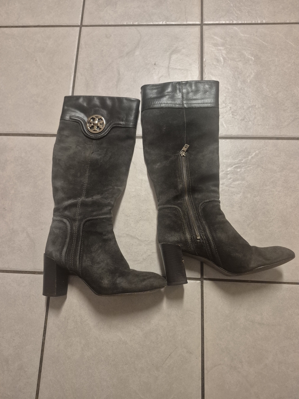Tory Burch Selma Mid Heel Tall Riding Boots Womens SIZE 7M Brown Suede Leather